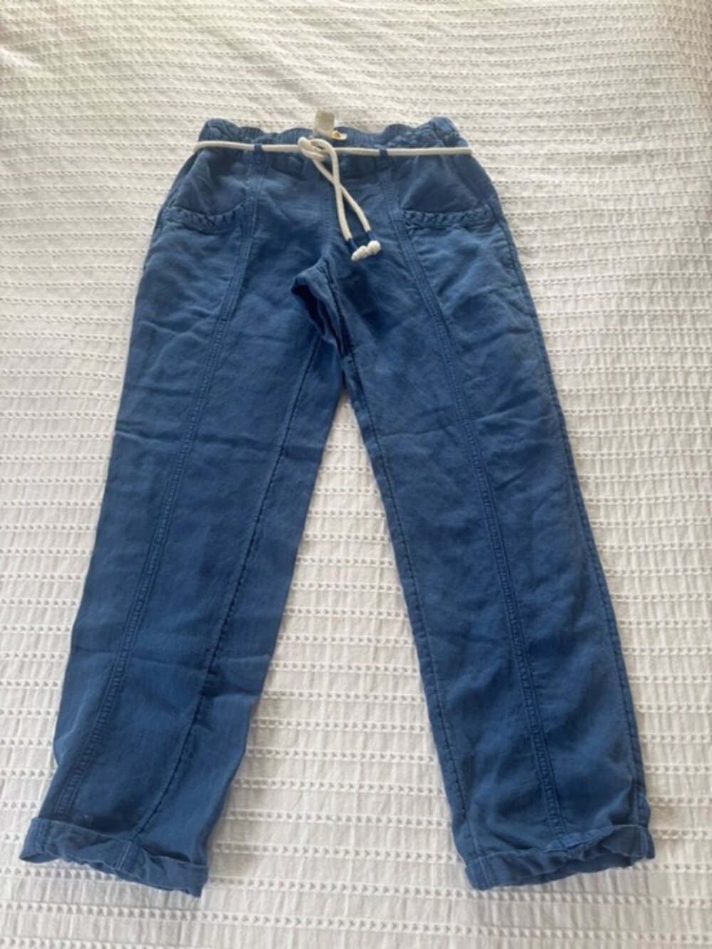 C & C California Casual Drawstring Blue Linen-Blend Pants XS